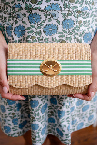 Ruby Straw Scalloped Straw Foldover Clutch