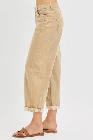 Sara High Rise Crop Barrel Corduroy Pants