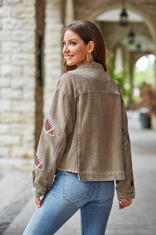 Cate Cropped Corduroy Sequin Football Jacket
