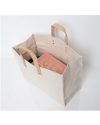 Advantage Bag featuring natural heavyweight canvas, genuine leather handles, and a spacious oversized design.
