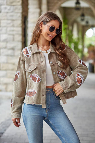 Cate Cropped Corduroy Sequin Football Jacket