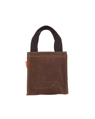 Beer Carrier in Khaki featuring durable waxed canvas, sturdy webbed carry handles, and a personalized monogram on the front, designed for carrying beer bottles or canned beverages.