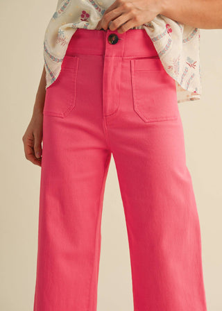 High Waisted Wide front pocket bright pink trouser pants