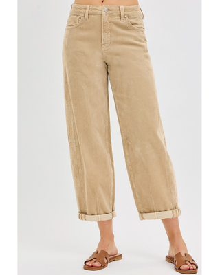 Sara High Rise Crop Barrel Corduroy Pants