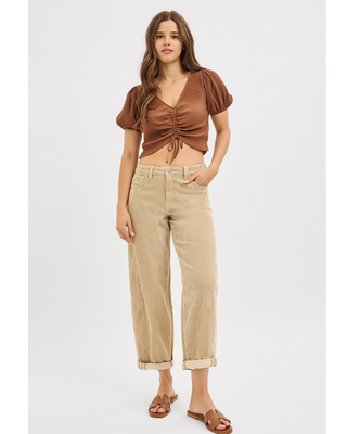 Sara High Rise Crop Barrel Corduroy Pants
