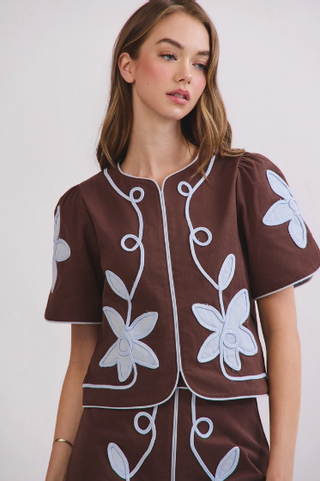 Emily Appliqué Puff Sleeve Cropped Jacket