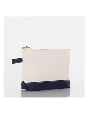Canvas Makeup Bag in Navy featuring a zip-top closure, durable heavyweight canvas, and compact design for organizing cosmetics and travel essentials.