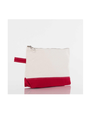 Canvas Makeup Bag in Red featuring a zip-top closure, durable heavyweight canvas, and compact design for organizing cosmetics and travel essentials.