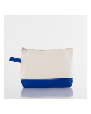 Canvas Makeup Bag in Royal Blue featuring a zip-top closure, durable heavyweight canvas, and compact design for organizing cosmetics and travel essentials.