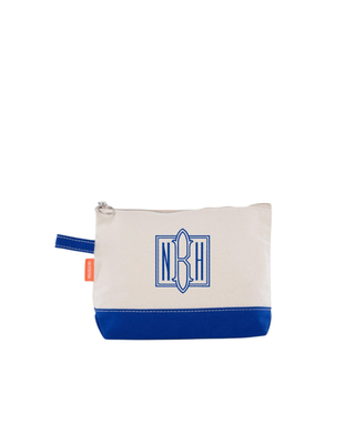 Canvas Makeup Bag in Royal Blue featuring a zip-top closure, durable heavyweight canvas, and compact design for organizing cosmetics and travel essentials.
