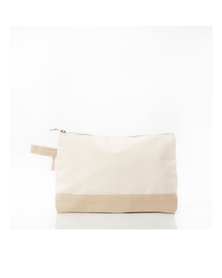 Canvas Makeup Bag in Safari featuring a zip-top closure, durable heavyweight canvas, and compact design for organizing cosmetics and travel essentials.
