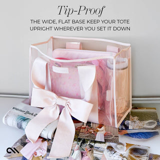 Case-Mate Afternoon Rosé Bow Jelly Tote showing its wide, flat, tip-proof base.