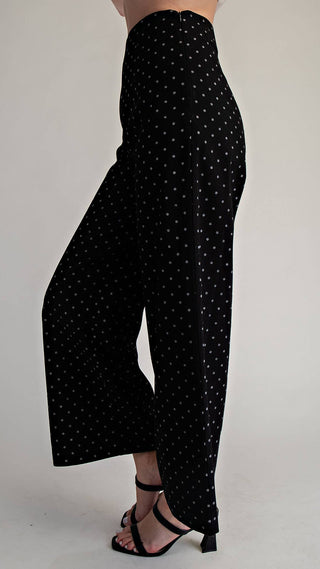 Black polka dot denim pants high waisted