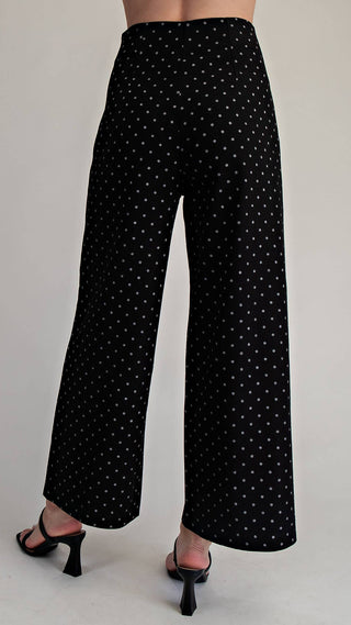 Black wide-leg pants with white polka dots black base