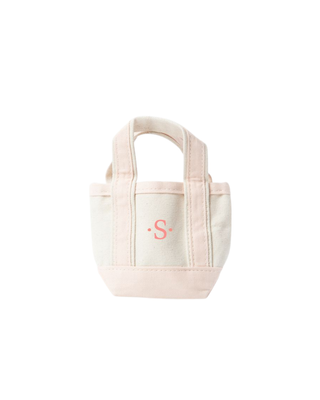 Mini Classic Tote in Powder Pink featuring durable heavyweight canvas, reinforced navy handles, an open-top design, and a personalized embroidered pencil motif on the front.