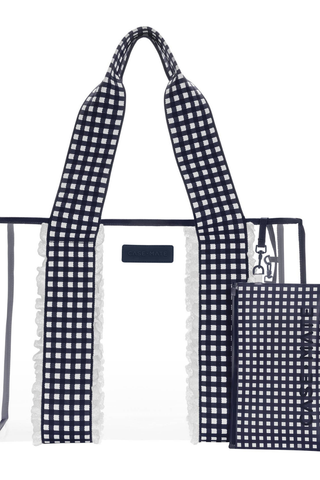 Case-Mate Navy Gingham Jelly Tote with matching water-resistant phone pouch.