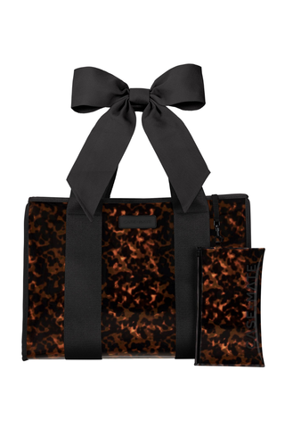 Case-Mate Tortoiseshell Bow Jelly Tote with matching zippered pouch.