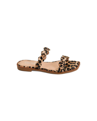 Women's Corky's Round of Applause leopard print slide sandal with oversized circle straps, cushioned foot-bed, and lightweight flat sole.
