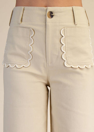 Beige scallop pocket high waisted bottoms in bone color pants