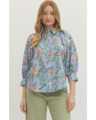 Jennifer 3/4 Sleeve Floral Blouse