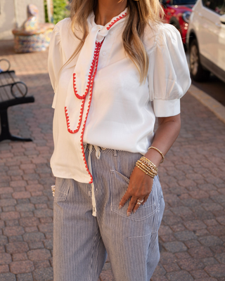 Caroline Contrast Trim Tie Neck Blouse