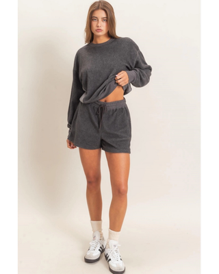 Ally Charcoal Terry Drawstring Lounge Shorts