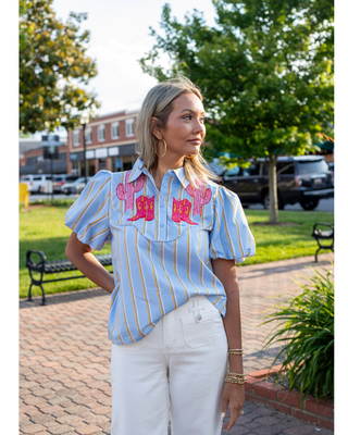 Dakota Western Embroidered Puff Sleeve Blouse
