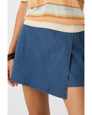Kari Pinstripe Denim Wrap Skort