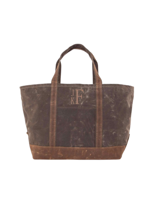 Waxed Large Classic Tote in Olive featuring premium waxed canvas, reinforced shoulder straps, a front slip pocket, and a spacious open interior.