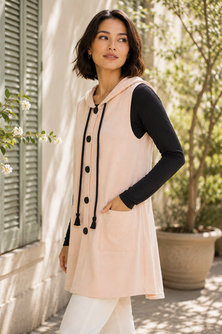 Ashley Tassel Hooded Vest - Blush