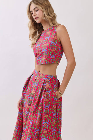 Veronica Floral Midi Pleated Skirt