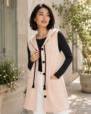 Ashley Tassel Hooded Vest - Blush